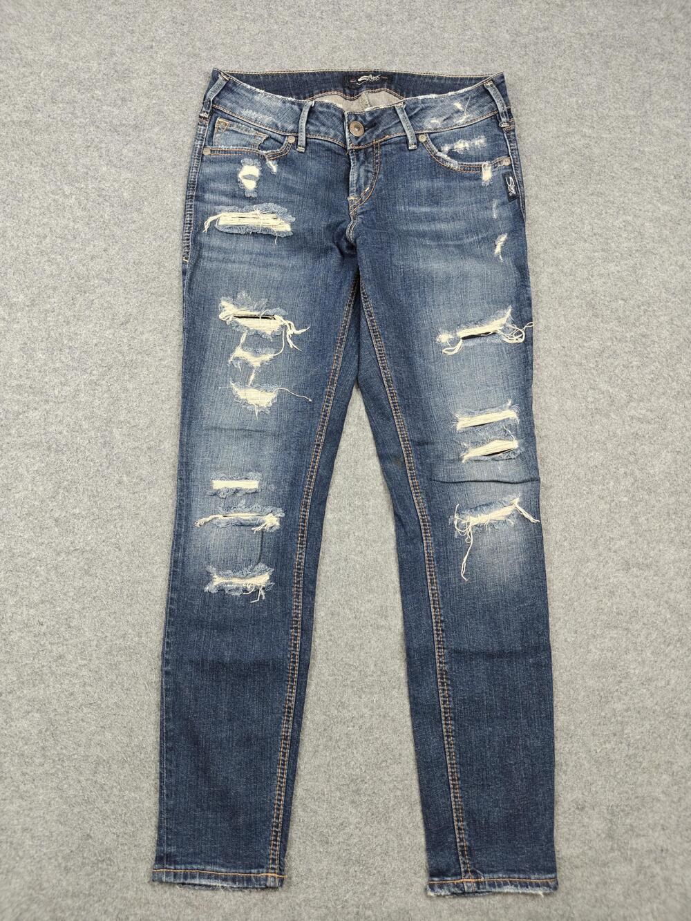 Silver Jeans Co. Suki Skinny Jeans Womens 27 Blue Distressed Medium Wash 29